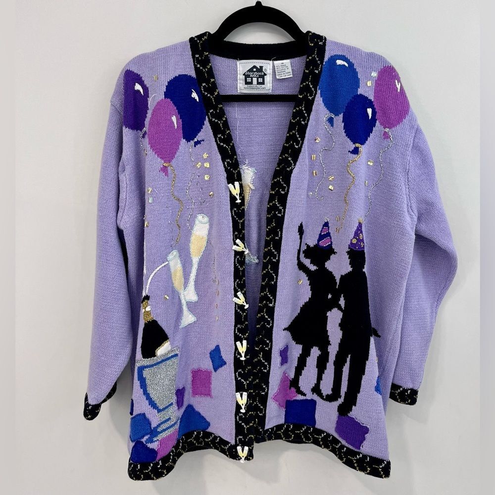 Vintage Storybook Knits Champagne Party Cardigan Sweater Size 1X